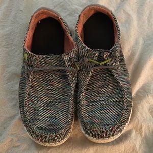 Hey Dudes size 7 there is a place on the side, good condition smoke free